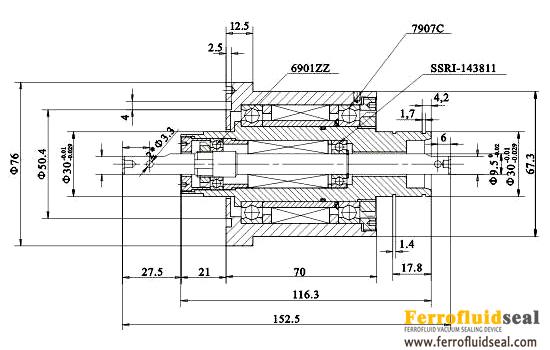 dual axle ferrofluid feedthrough drawing